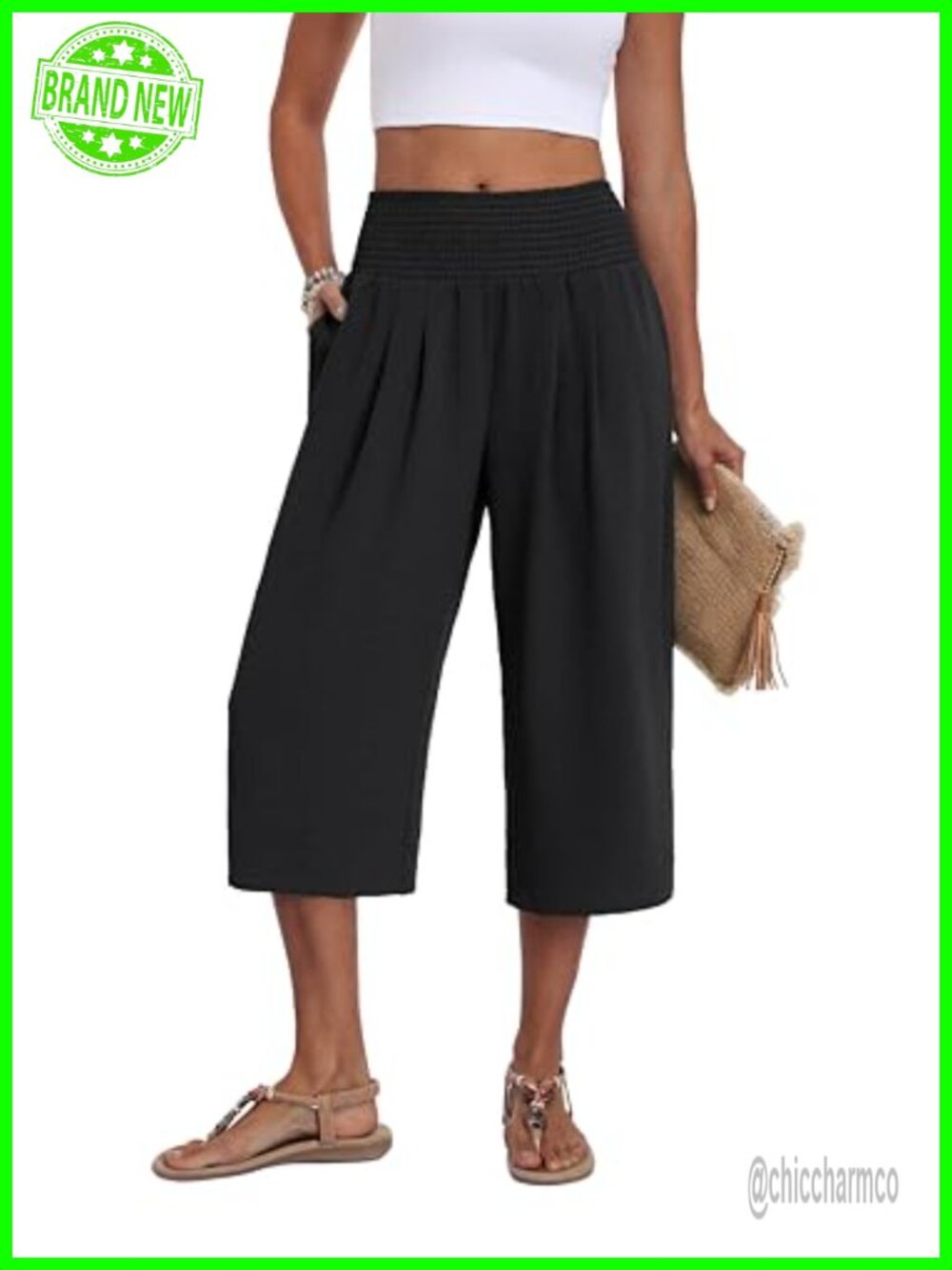 Wide Leg Capri Pants High Waisted Tummy Control Casual Lounge Trousers